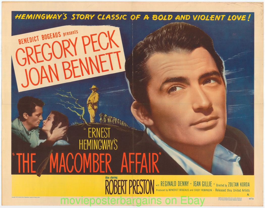 THE MACOMBER AFFAIR MOVIE POSTER 22x28 Folded HALF SHEET 1947 GREGORY ...