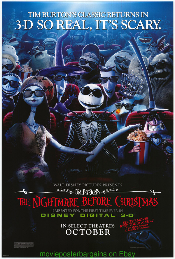 THE NIGHTMARE BEFORE CHRISTMAS MOVIE POSTER 3D Re-release DS 27x40 N ...