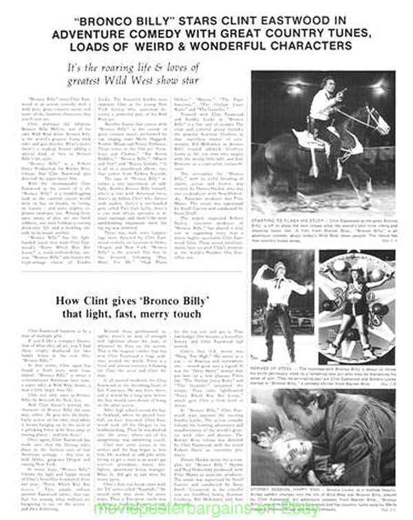 BRONCO BILLY PRESSBOOK CLINT EASTWOOD EXTREMELY NICE MOVIE POSTER ART ON COVER