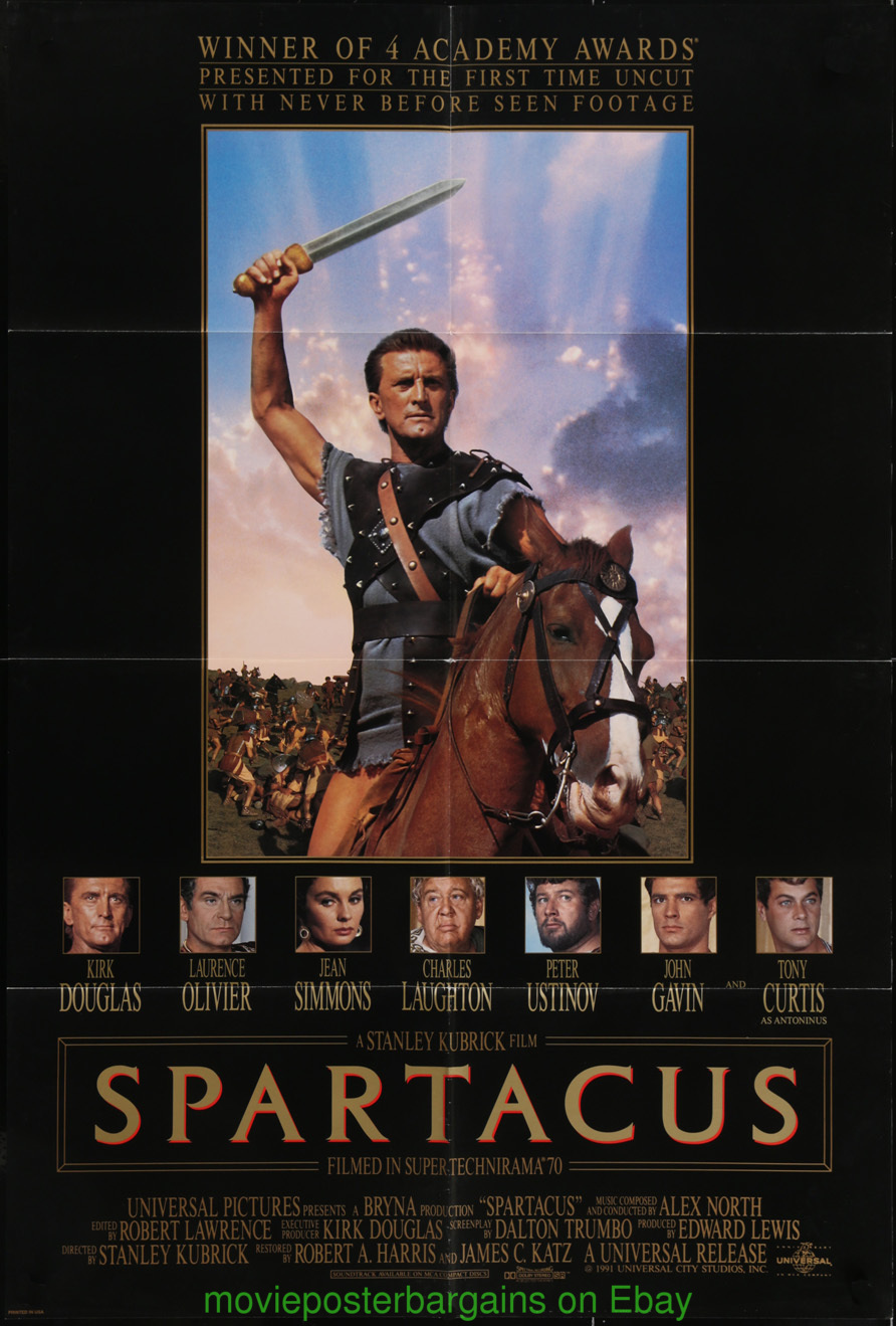 SPARTACUS MOVIE POSTER Folded RE-RELEASE 1990 STANLEY KUBRICK Film KIRK ...