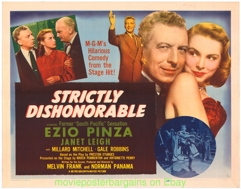 STRICTLY DISHONORABLE MOVIE POSTER JANET LEIGH Unfolded 22x28 HALF