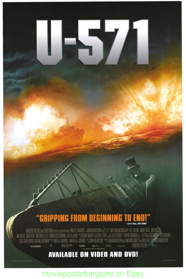 U-571 MOVIE POSTER Original 27x40 Video one sheet U-Boat Submarine WWII ...