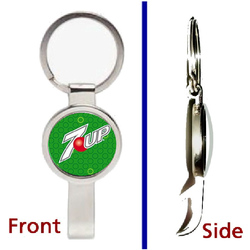 7Up Soda Pop Pendant or Keychain silver tone secret bottle opener