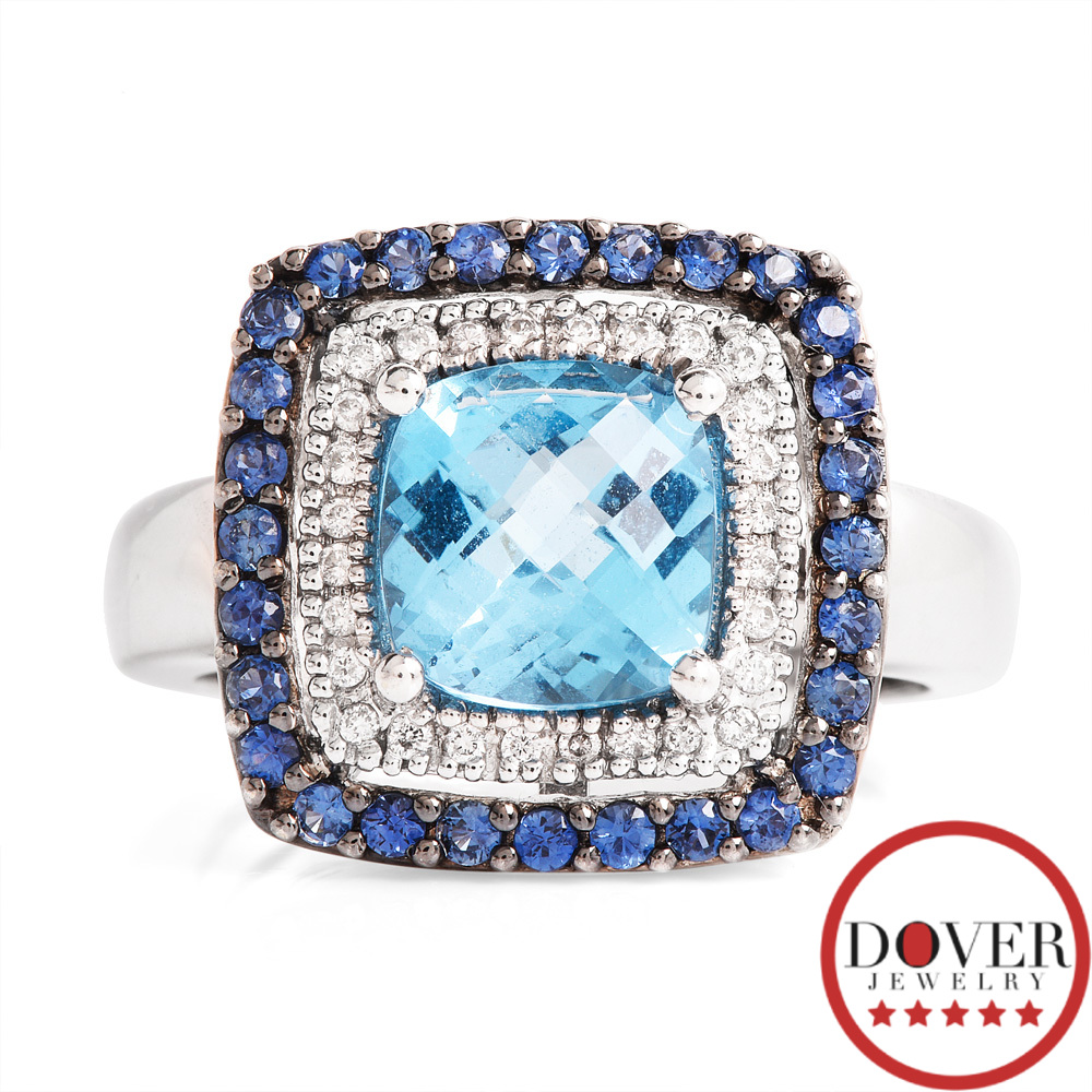 Le Vian Diamond 3.60ct Blue Topaz Sapphire 14K Gold Halo Cocktail Ring 5.5 Gr NR eBay
