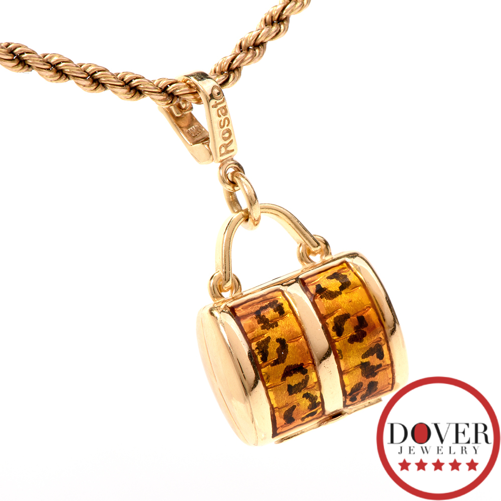 Rosato Italy Cheetah Print Enamel 14K Gold Purse Bag Charm Pendant NR