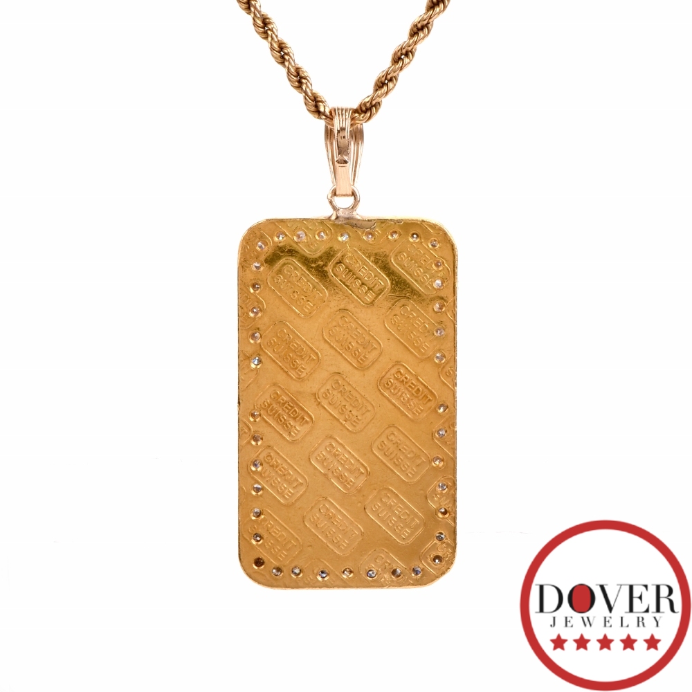 Credit Suisse Diamond 24K Fine Gold 1 Ounce Ingot Pendant 29.5 Grams NR