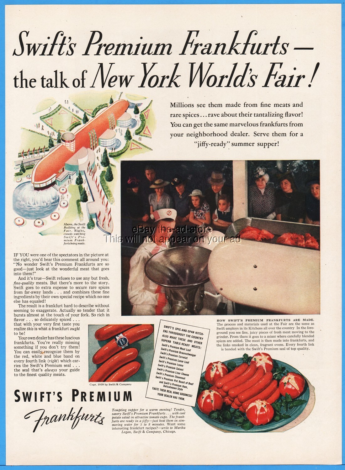1939 Swift Building New York World’s Fair Frankfurts Hot Dogs Being Made Ad