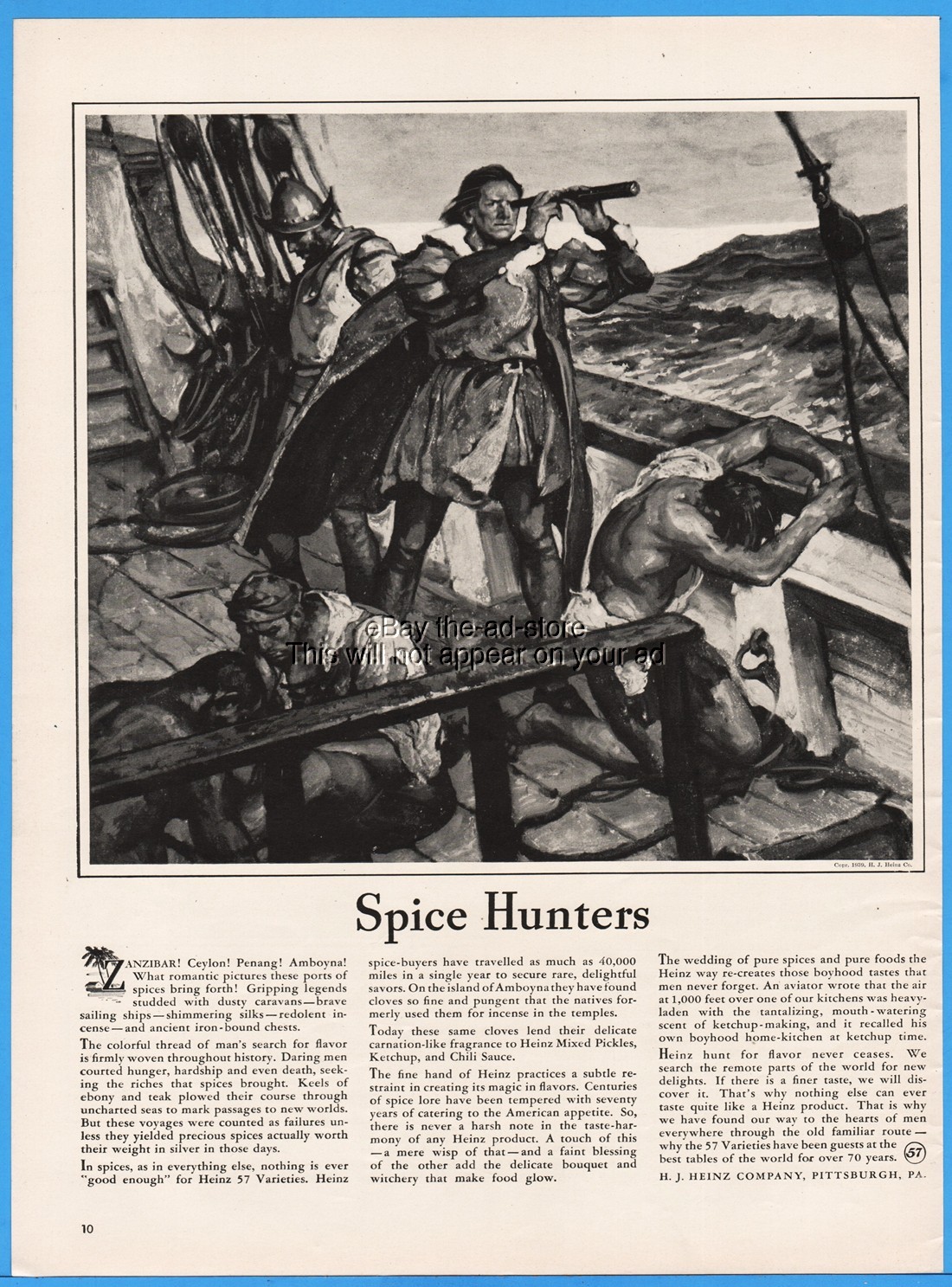 1939 H J Heinz Pittsburgh PA Spice Hunters Sea Captain Sailing Ship Kitchen Ad