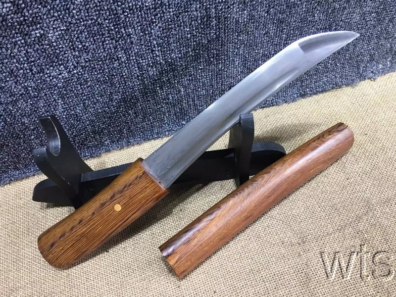 Japanese Rosewood Folded Japanese Shirasaya Curved Blade Tanto Dagger