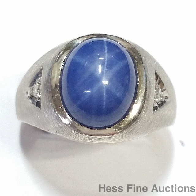 Vintage Lindy Blue Star Sapphire Mens 14k White Gold Diamond Ring | eBay