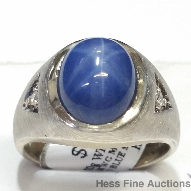 Vintage Lindy Blue Star Sapphire Mens 14k White Gold Diamond Ring | eBay