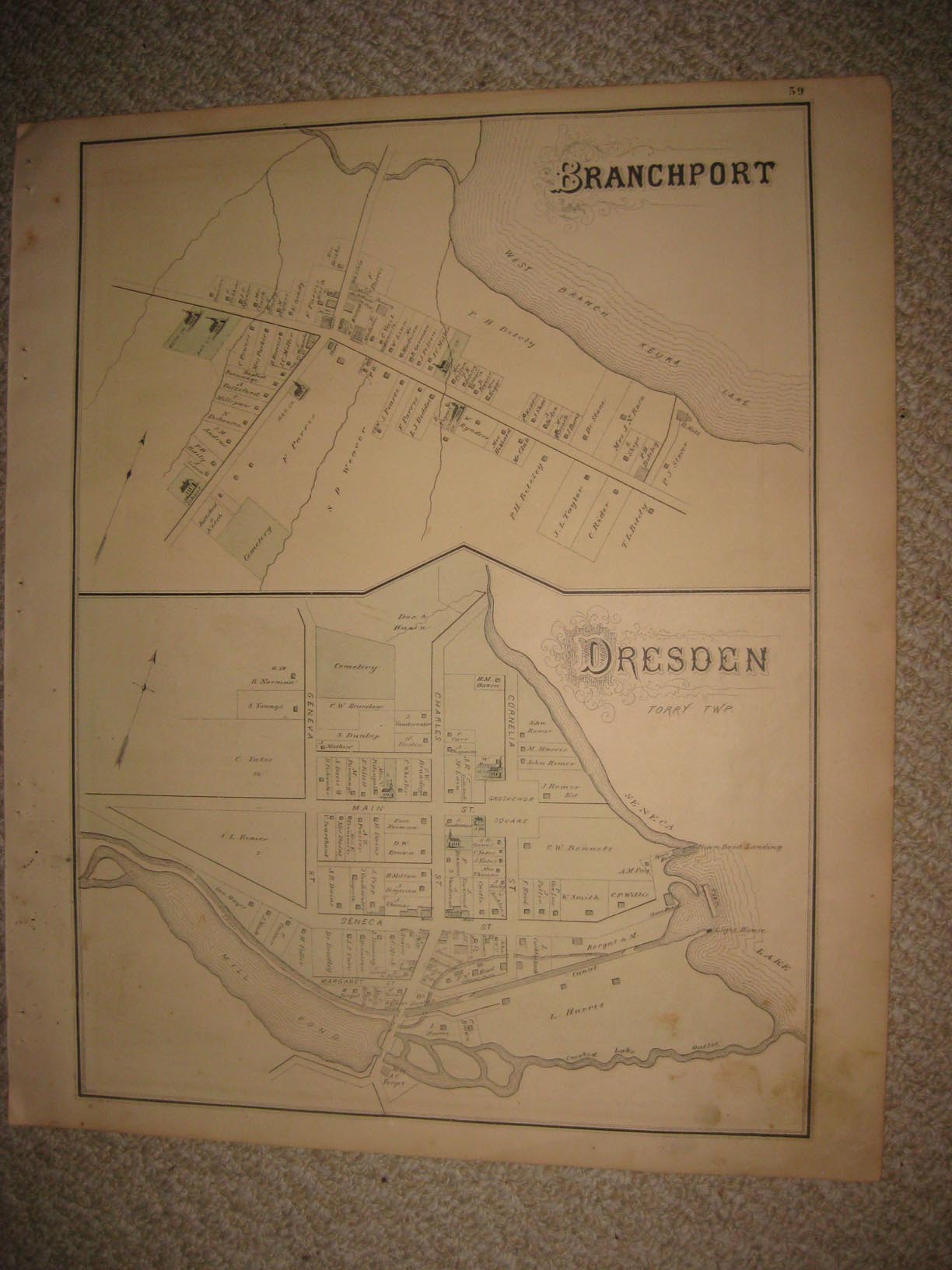 ANTIQUE 1876 BRANCHPORT DRESDEN RUSHVILLE MIDDLESEX YATES COUNTY NEW
