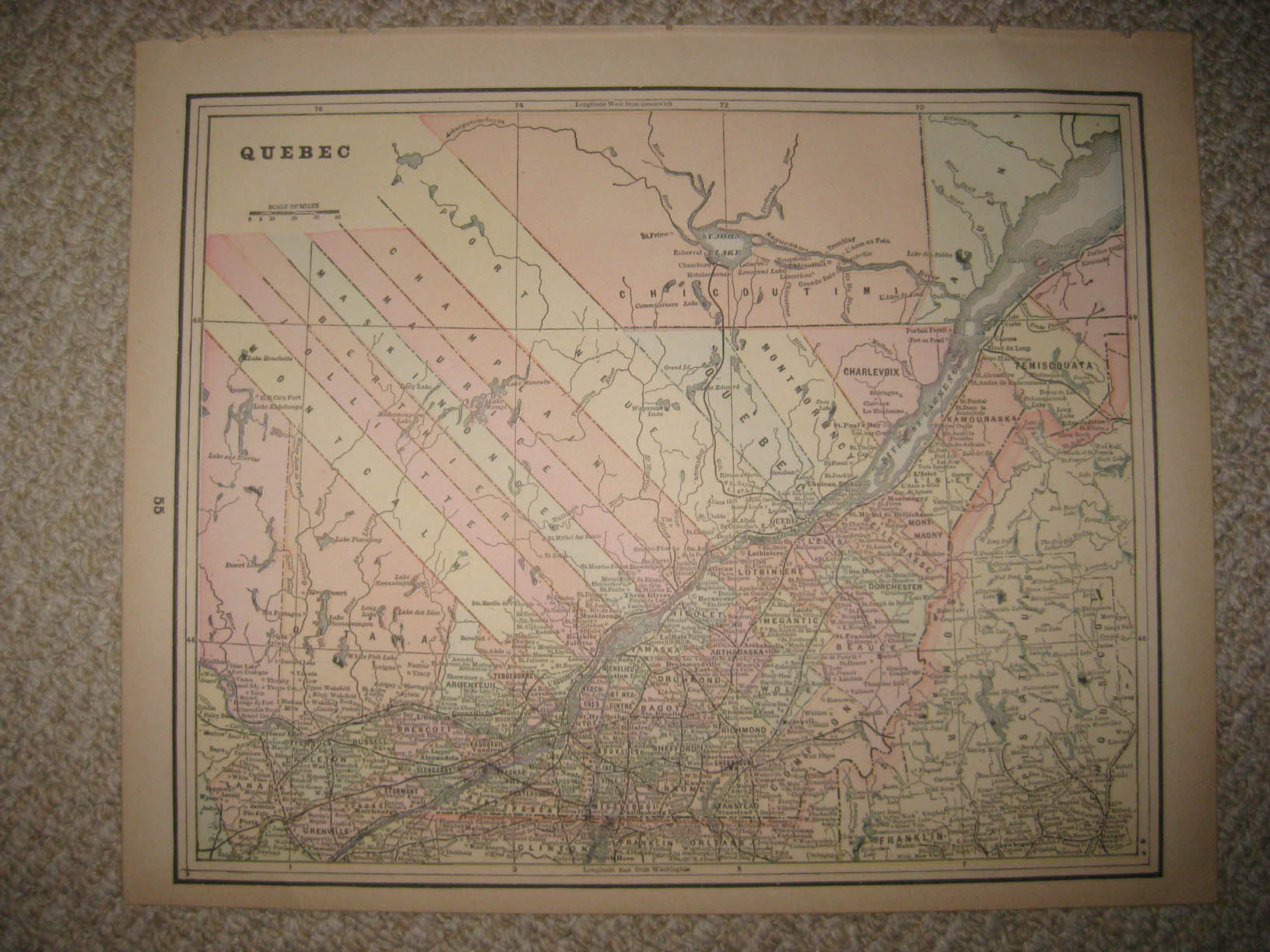 ANTIQUE 1890 QUEBEC CANADA & EUROPE RAILROAD MAP DETAILED RARE FINE NR ...