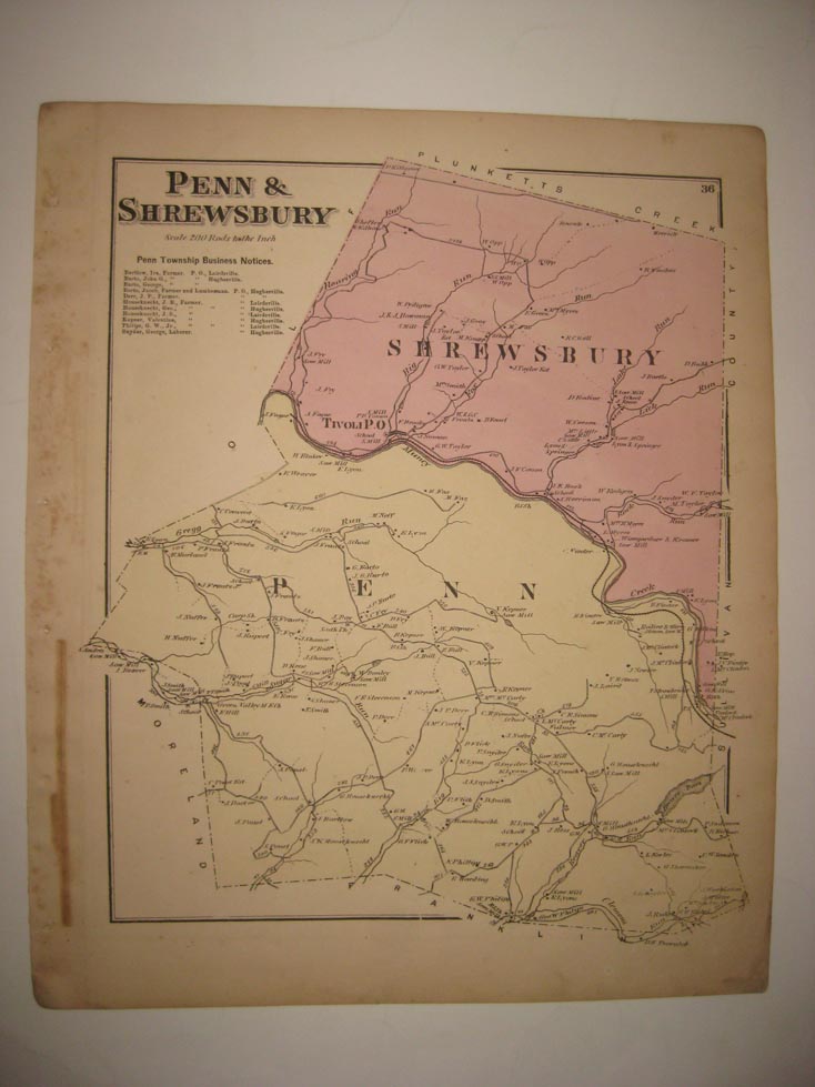 ANTIQUE 1876 PENN SHREWSBURY TOWNSHIP YORK COUNTY PENNSYLVANIA