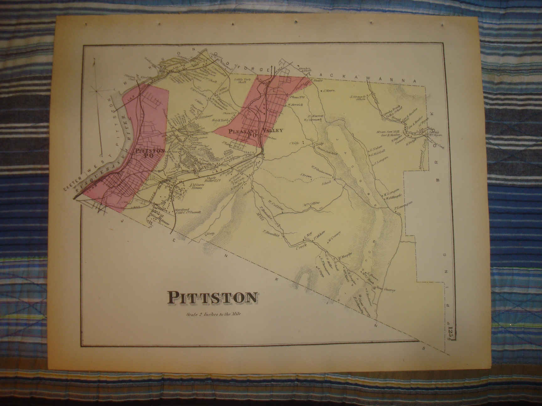 ANTIQUE 1873 PITTSTON TOWNSHIP LUZERNE COUNTY PENNSYLVANIA HANDCOLORED