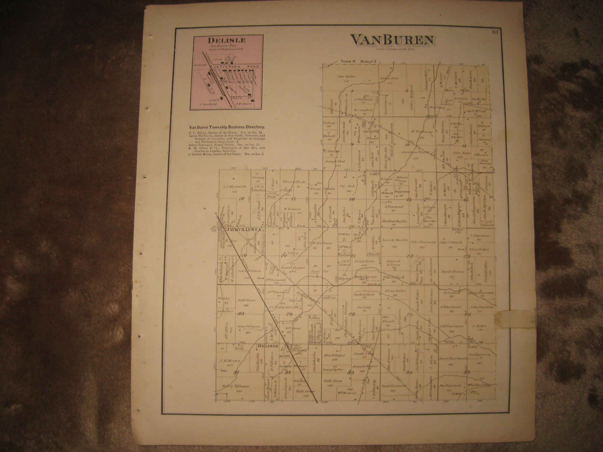 ANTIQUE 1875 VAN BUREN TOWNSHIP DELISLE DARKE COUNTY OHIO HANDCOLORED ...