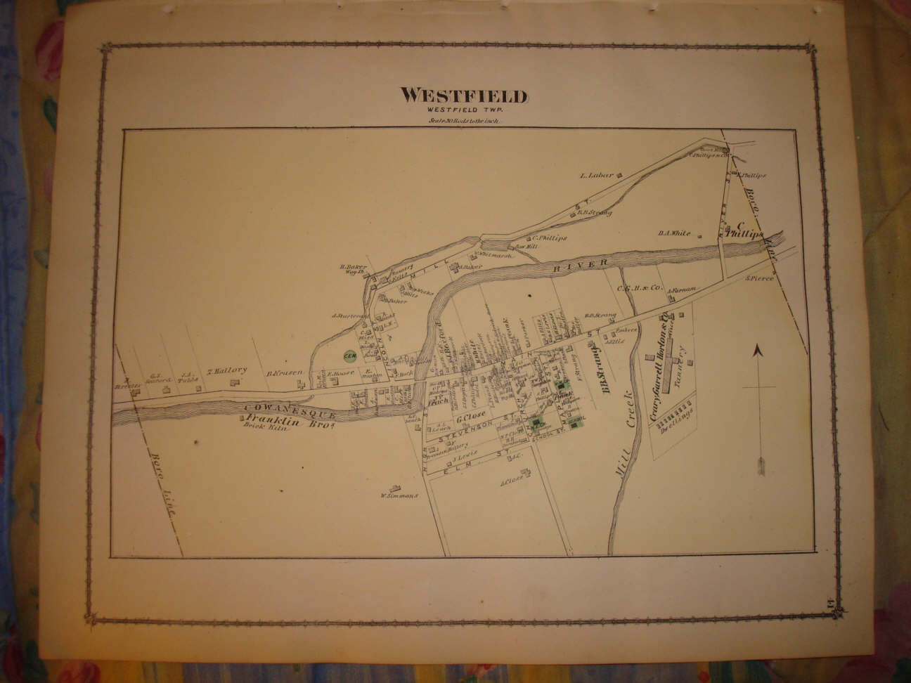 ANTIQUE 1875 WESTFIELD TIOGA COUNTY PENNSYLVANIA HANDCOLORED MAP W LAND ...