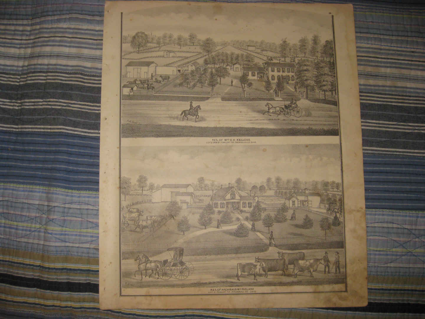 ANTIQUE 1874 FOWLER TOWNSHIP TRUMBULL COUNTY OHIO HANDCOLORED MAP