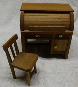ドールハウス　ROLL TOP DESK Vintage - WOODEN - DOLLHOUSE - ROLL TOP DESK & Chair - JAPAN - New