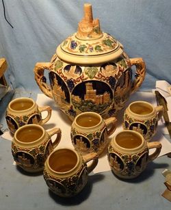 Vintage - GERZ - WEST GERMANY - Large SOUP Wine TUREEN w 6 CUPS
