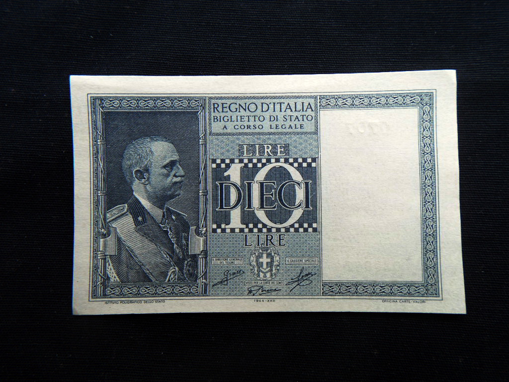 1944 ITALY fascist era Kingdom Banknote 10 lire UNC GEM