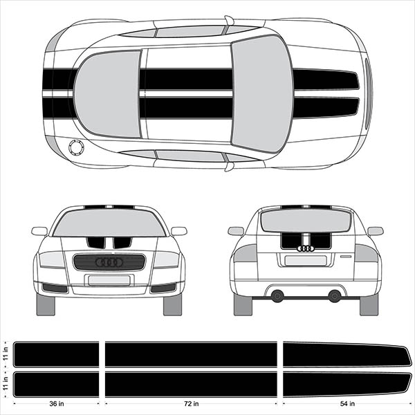 Audi TT R8 RS5 S4 S5 A5 Single Offset Rally Racing Stripes 3M Stripe Decals