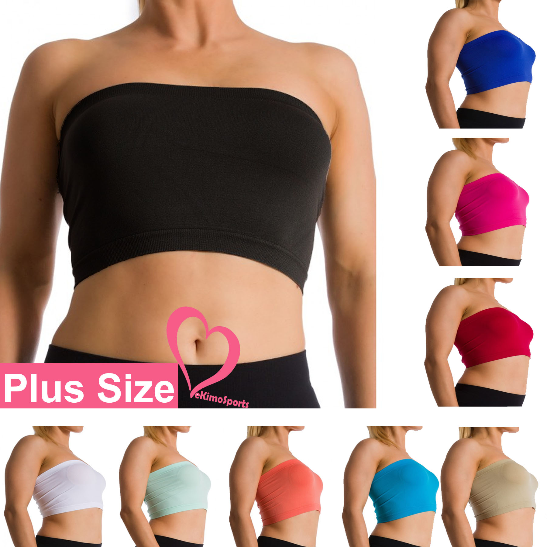 Ekimo T-USA Plus Size Seamless Strapless Bandeau Bra Tube Top Sports Bra  Yoga XL 1X 2X 3X 4X (Beige) at  Women's Clothing store