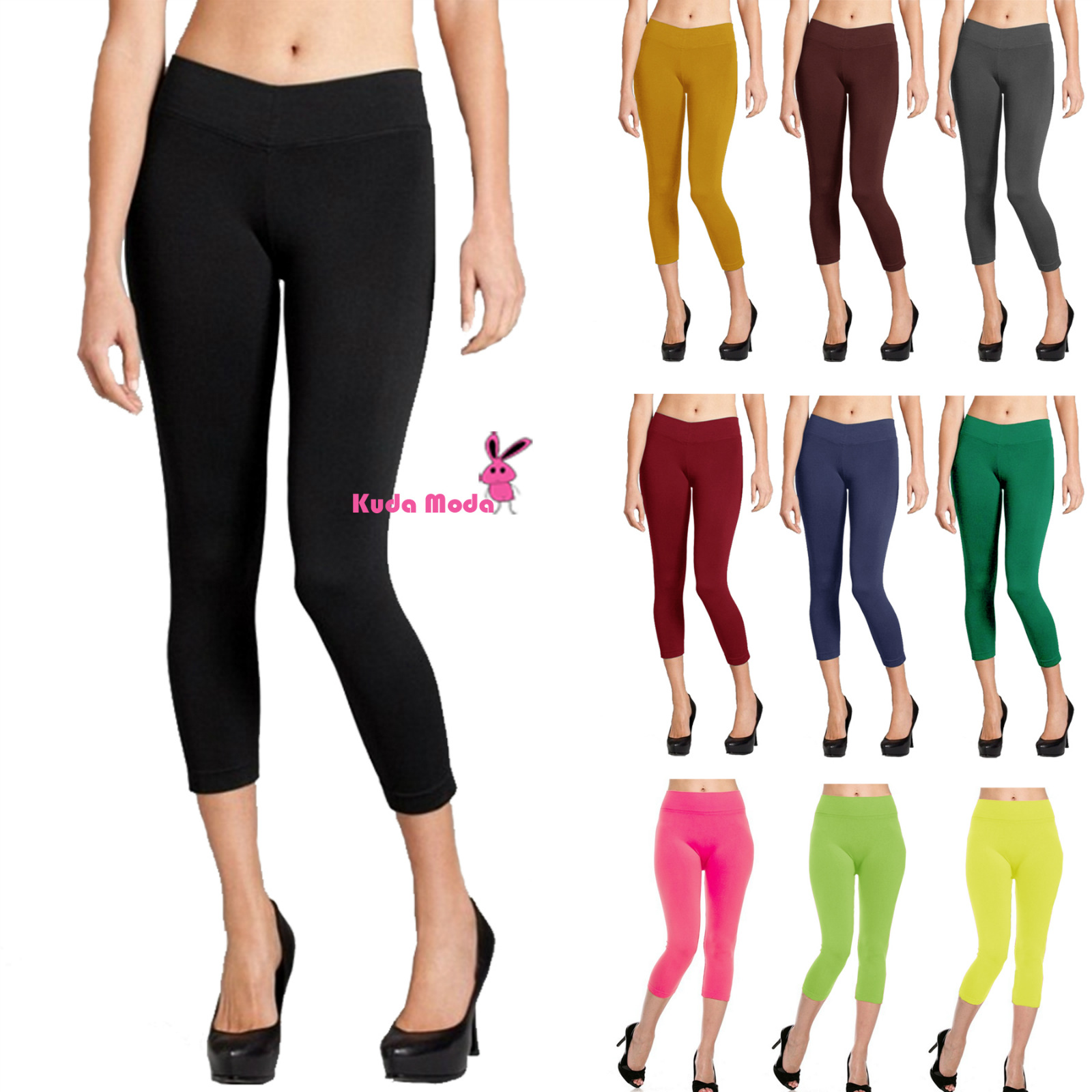 Women Seamless Capri Leggings Plus One Size Stretch Pants Basic Yoga White