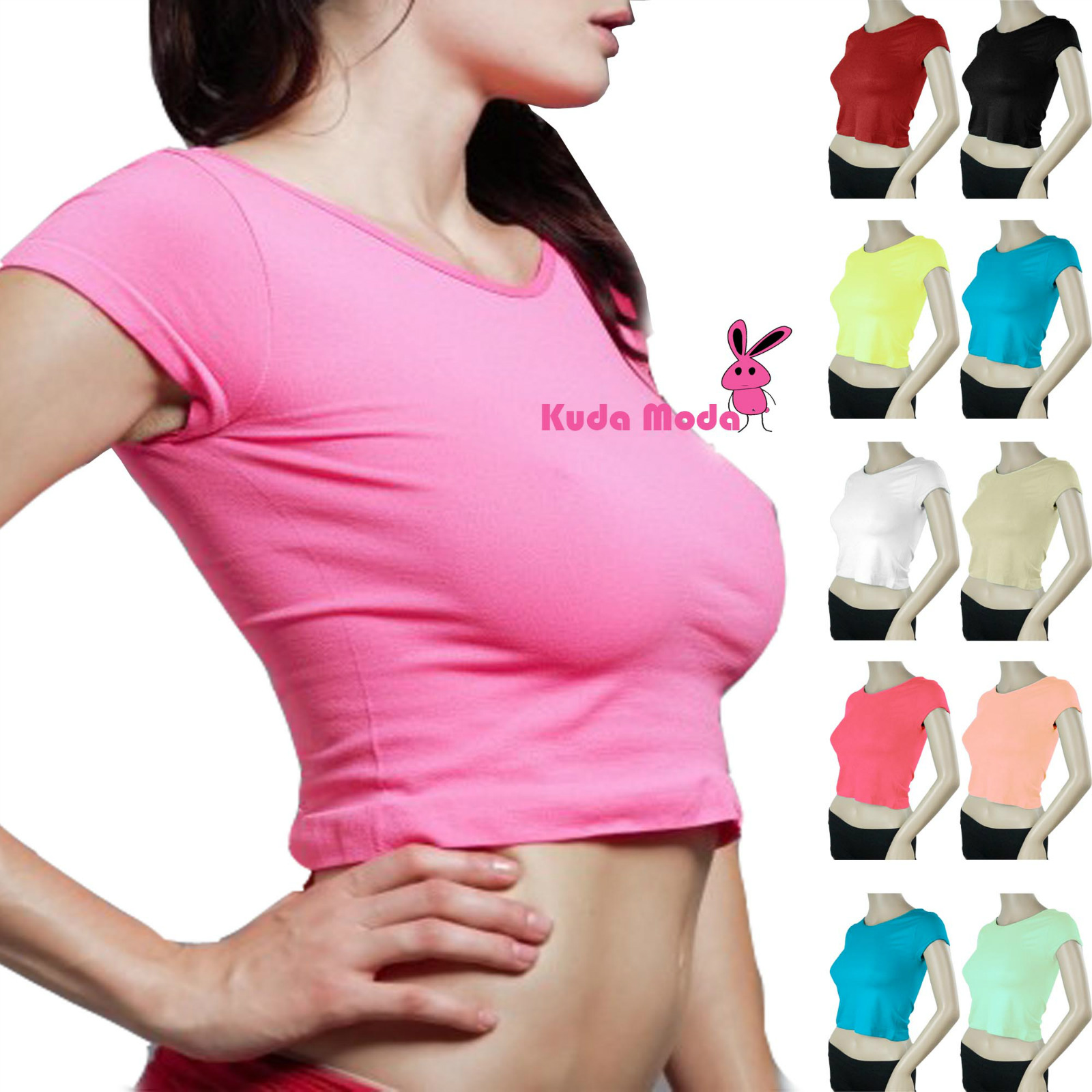 Sexy Basic Cropped Top Solid Plain Round Neck Short Sleeve Belly T Shirt Tops Ebay 
