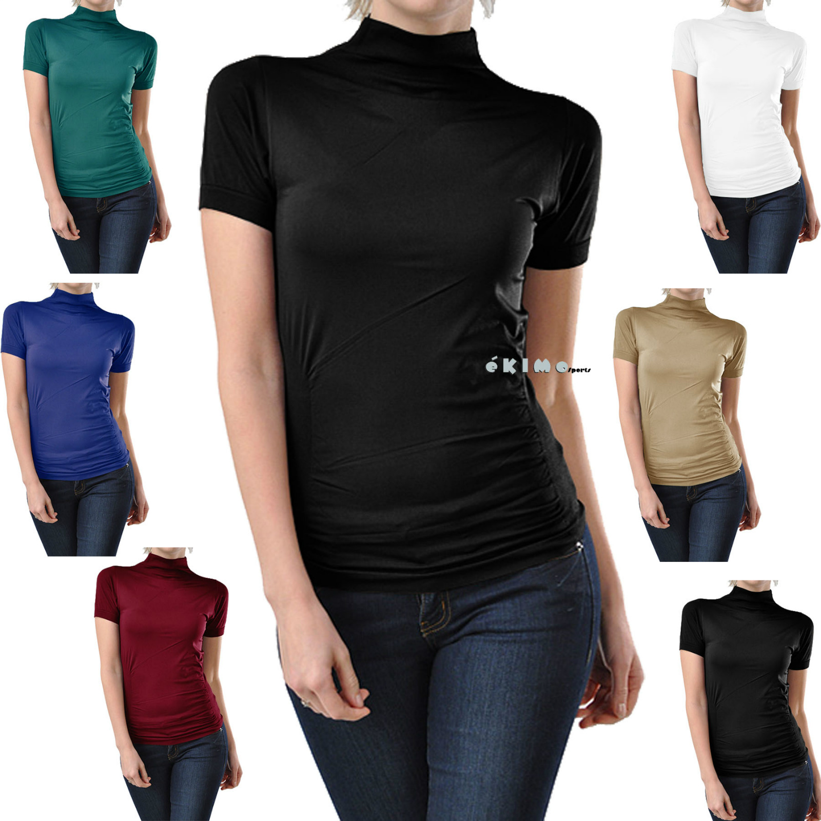 Download Short Sleeve Mock Neck Shirt Turtle Neck Tank Top Stretch ...