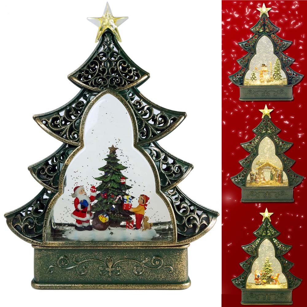 Christmas Snow Globe LED Lighted Tree Battery Operated Swirling Glitter
