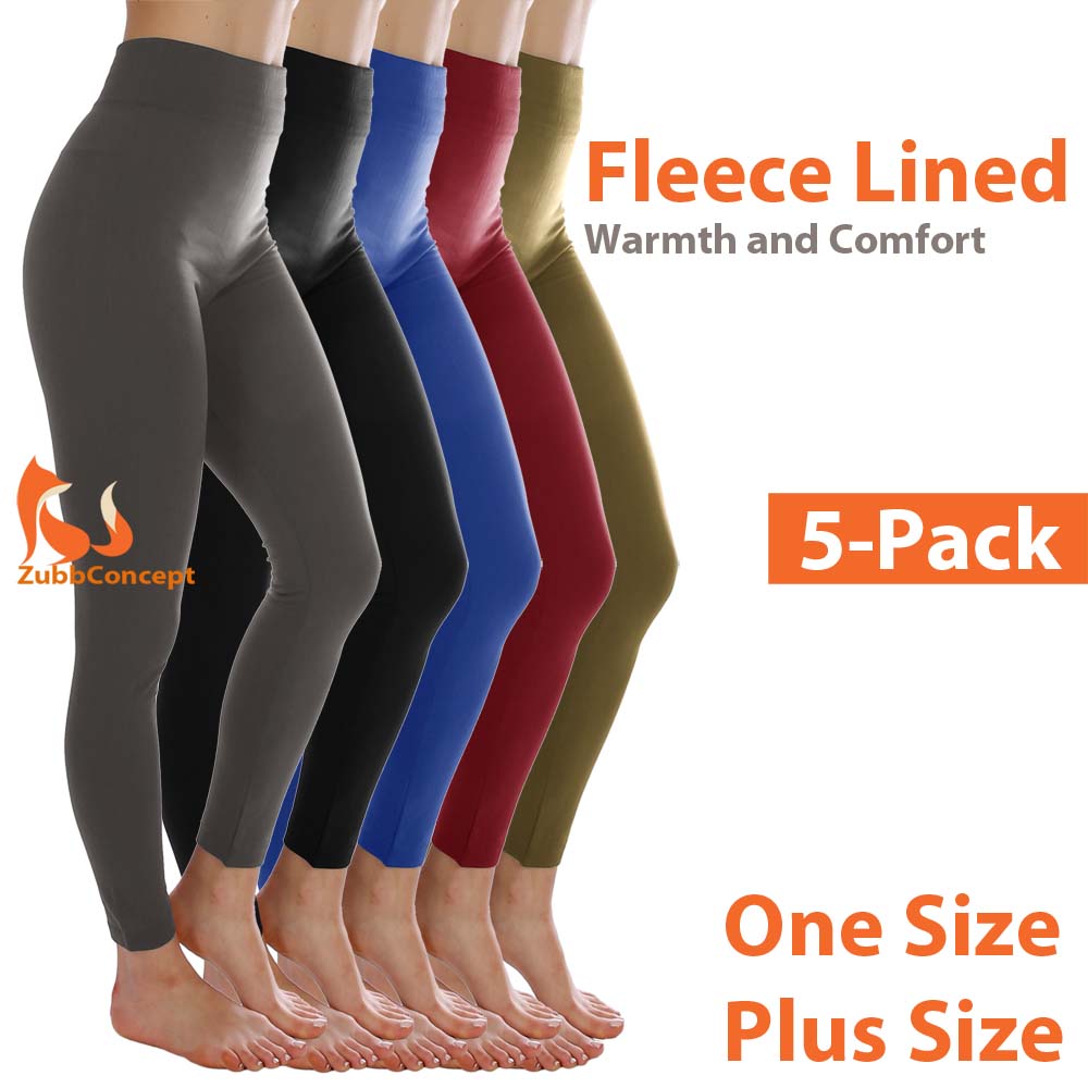 Kuda Moda 5-Pack Fleece Lined Leggings for Women Winter Legging Warm Thermal  Full Length Pants 