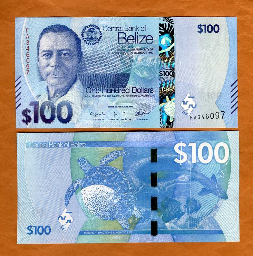 Belize, 100 Dollars, 2025, P-78, UNC Complete redesign | eBay