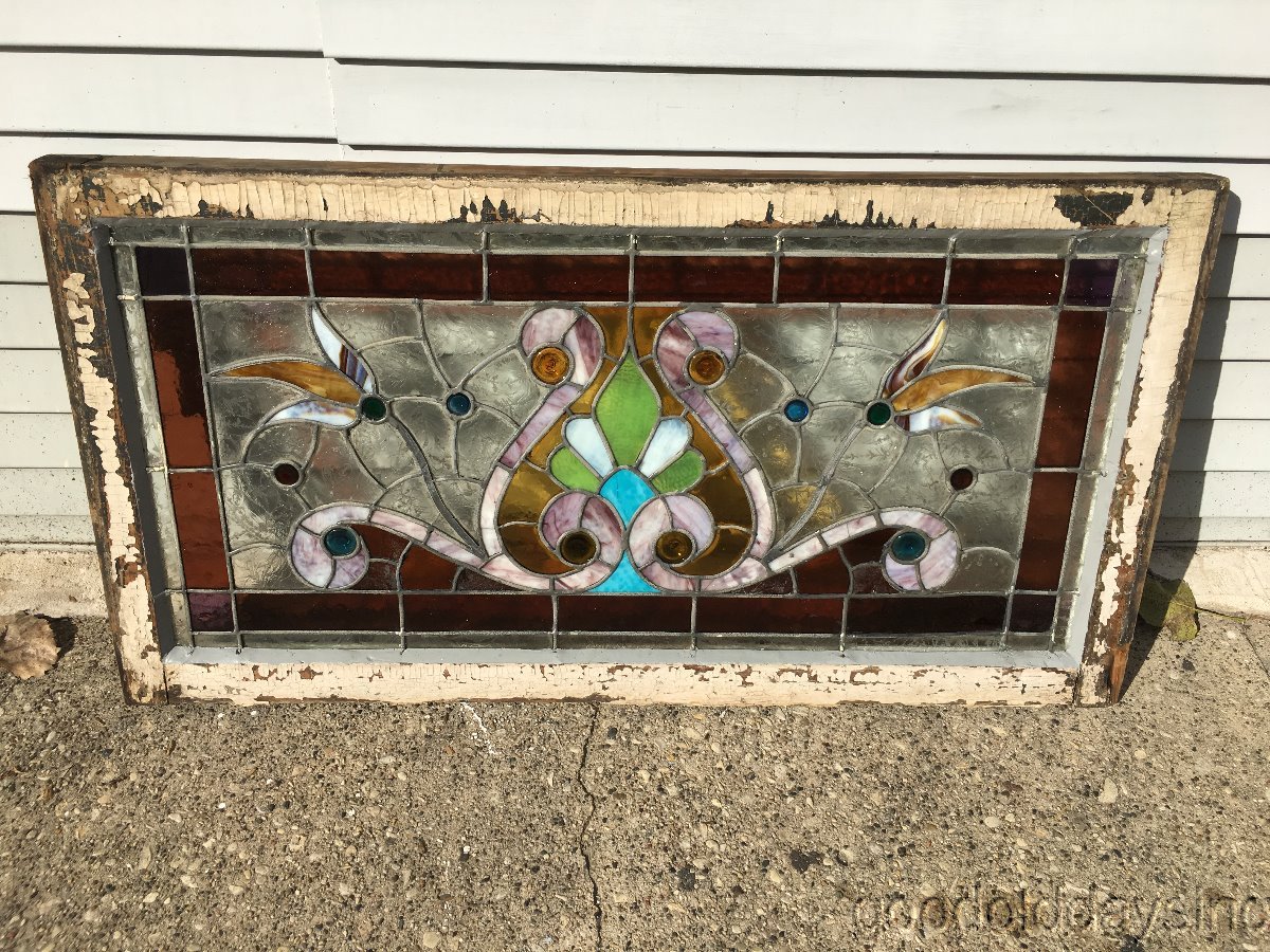 Antique 1890s Victorian Stained Leaded Glass Window