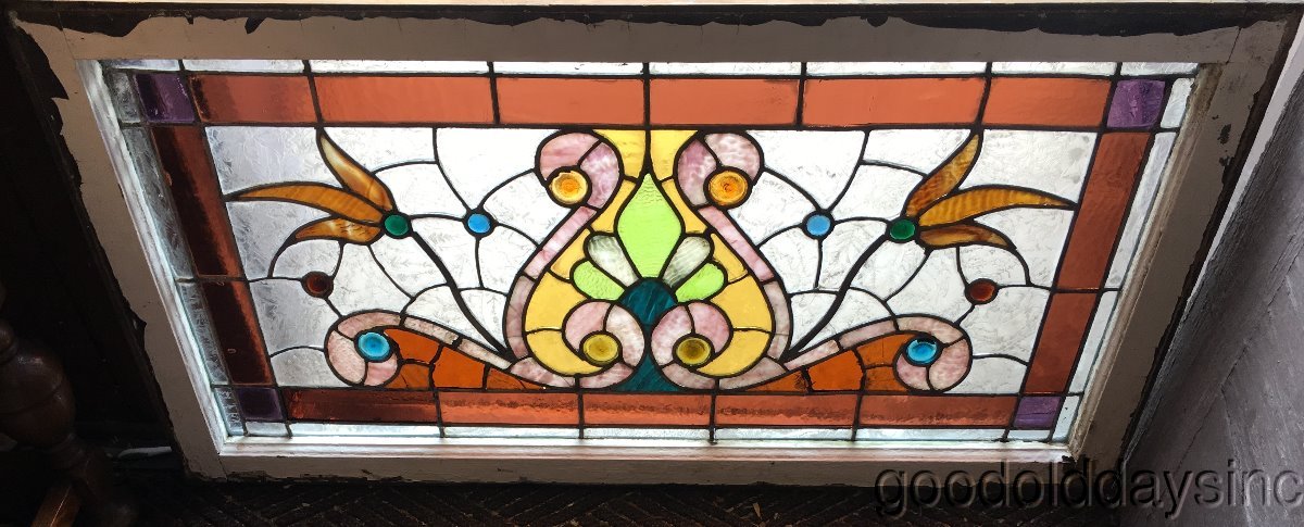 Antique 1890s Victorian Stained Leaded Glass Window