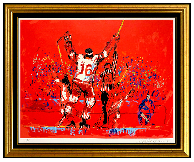 LEROY NEIMAN Serigraph Original Artwork Signed Hockey Red Goal