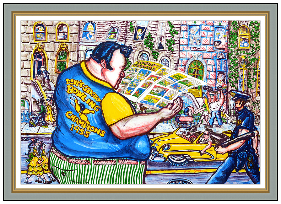 RED GROOMS Sunday Funnies Color Lithograph Hand Signed Framed Pop