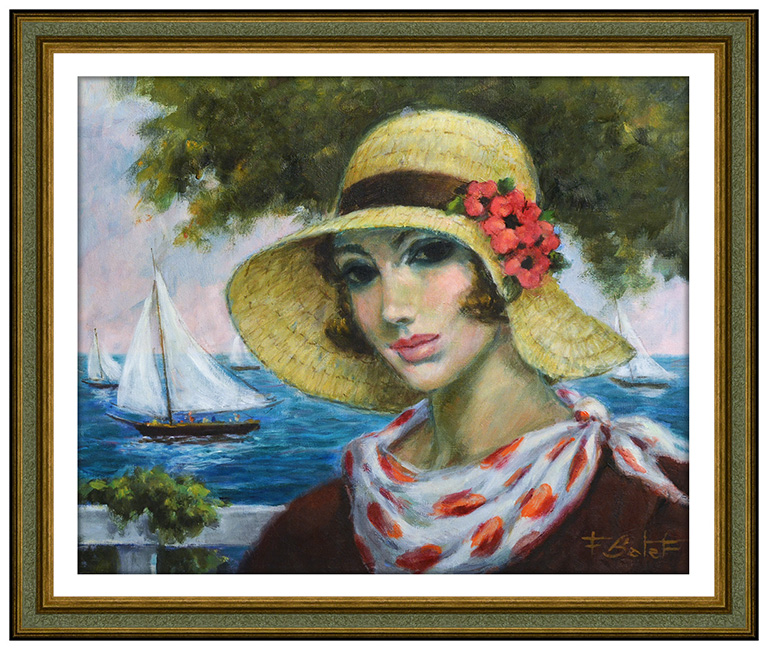 Francois Batet Original Oil Painting on Canvas Signed Female