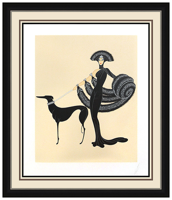 Erte Original Serigraph Symphony In Black Signed Female Figure Dog