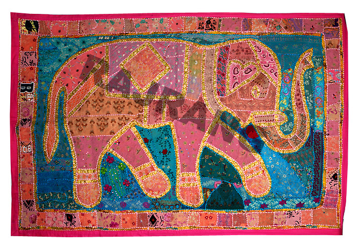 Rajrang : VINTAGE INDIAN ANTIQUE ELEPHANT WALL HANGING TAPESTRY