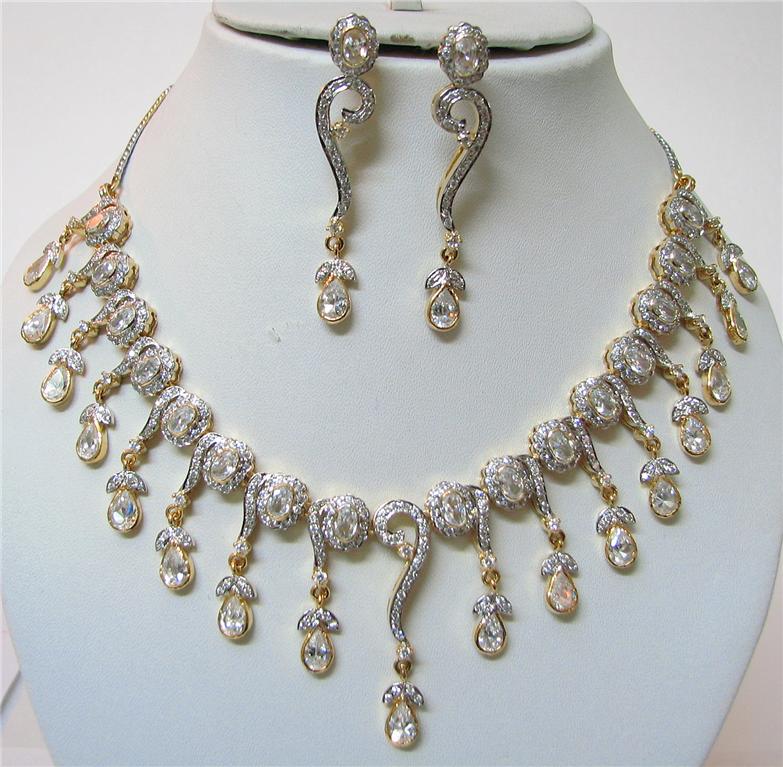 Gorgeous Karma : Diamond CZ Swarovski-like Silver Jewelry Set Gold Plate