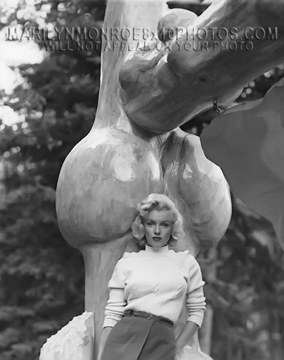 MARILYN MONROE BEAUTY ON A SCULPTURE (3) RARE 8x10 PHOTOS