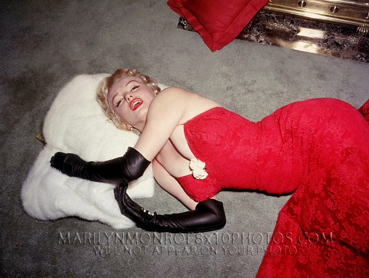 MARILYN MONROE BLACK GLOVES RED DRESS (3) RARE 8x10 PHOTOS 