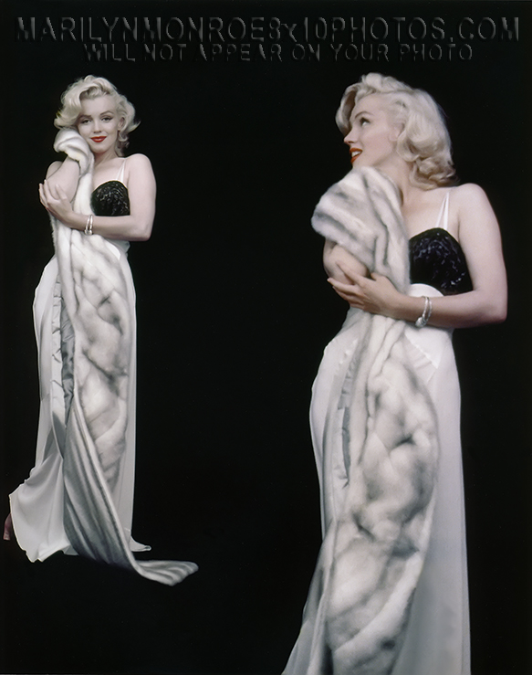 MARILYN MONROE COCKTAIL DRESS & FUR (2) RARE 8x10 PHOTOS