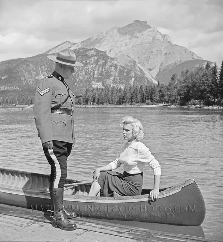 MARILYN MONROE ON A LAKE with MOUNTIE (3) RARE 8x10 PHOTOS