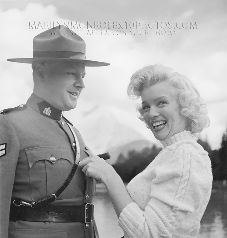 MARILYN MONROE ON A LAKE with MOUNTIE (3) RARE 8x10 PHOTOS
