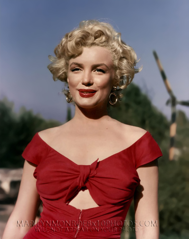 MARILYN MONROE OUTDOOR BEAUTY IN RED (1) RARE 8x10 PHOTO