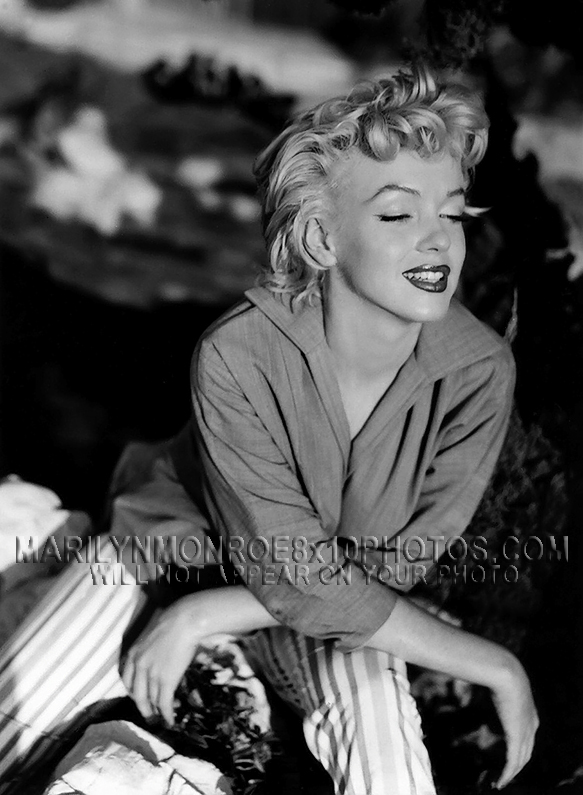 MARILYN MONROE PINSTRIPED AT HOME (2) RARE 8x10 PHOTOS