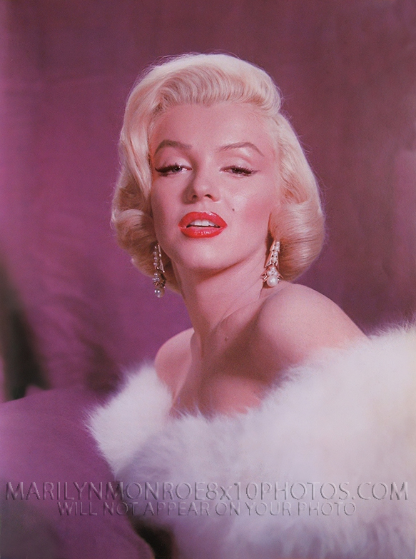 MARILYN MONROE RED LIPS WHITE FUR (2) RARE 8x10 PHOTOS