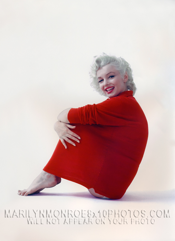 MARILYN MONROE RED SWEATER PLATINUM (2) RARE 8x10 PHOTOS 